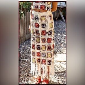 Vici collection Bohemian Crochet Maxi Skirt cover up - Multicolor